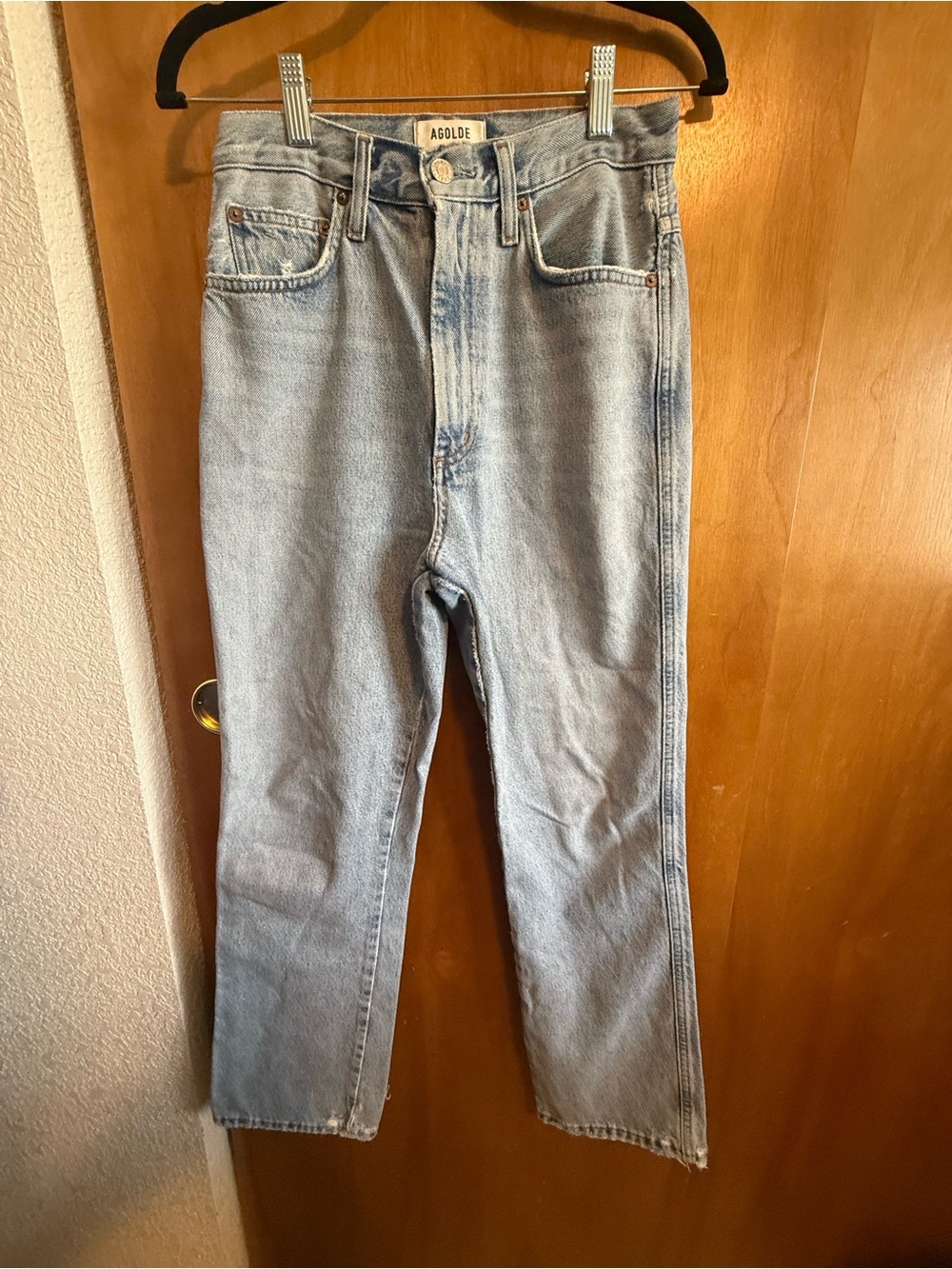 Agolde woman’s Faded Light Blue Straight Jeans